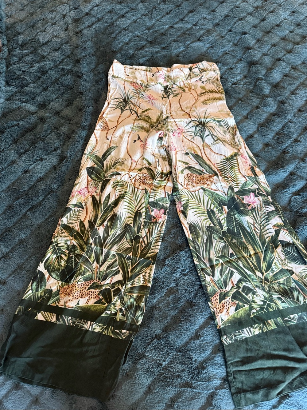 Tropical Print Wide-Leg Pants - Green